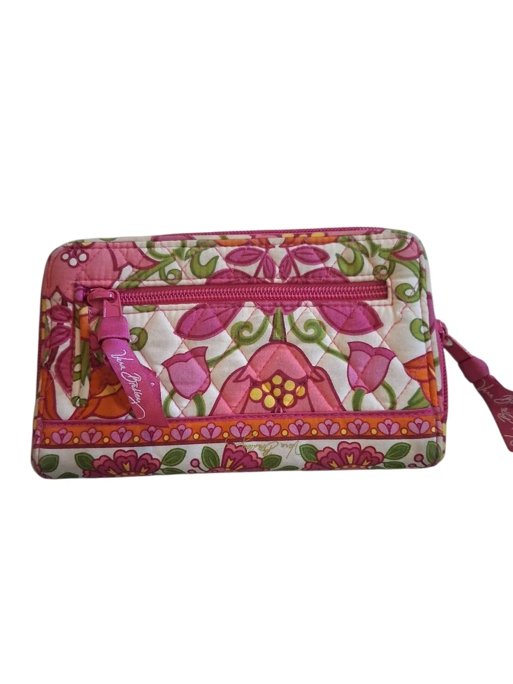 Vera Bradley Pink Orange Floral Quilted Zip Around Wallet - Picture 4 of 6